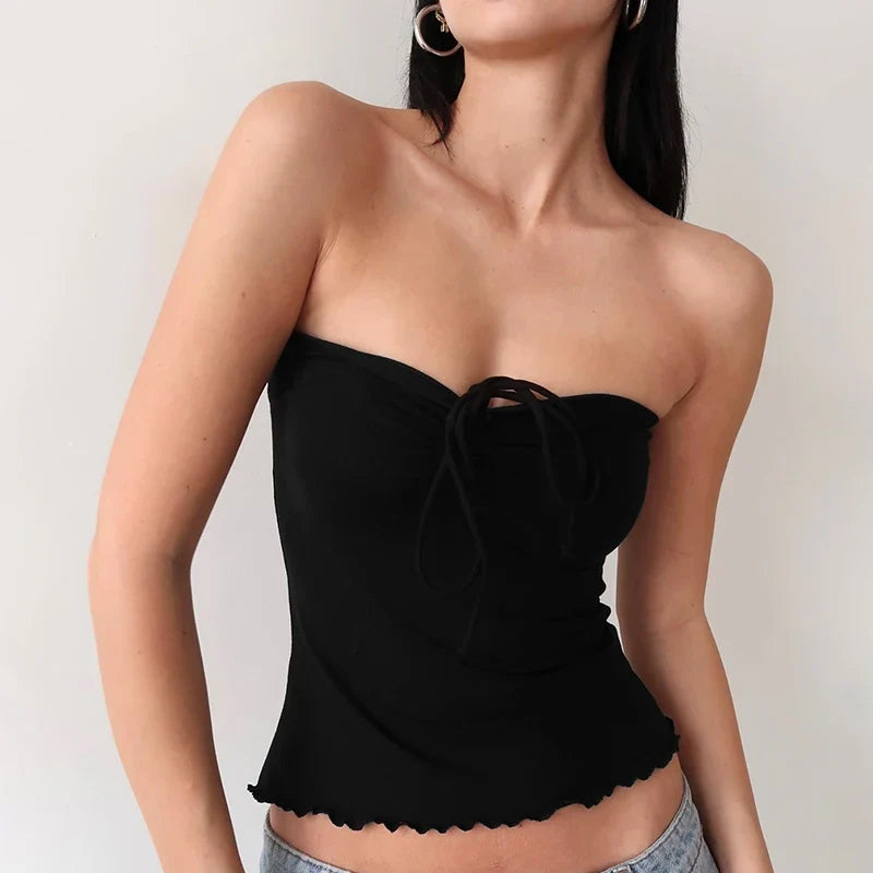 Sweet Girl Solid Bow Strapless