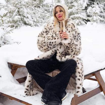 Luxury Maxi Long Leopard Belted Faux Fur Coat Women Winter Brand Fashion Mob Wife Vibe Fox Fur Jacket Overcoat