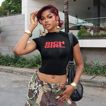 Letter Printed Short Sleeve Crop Top