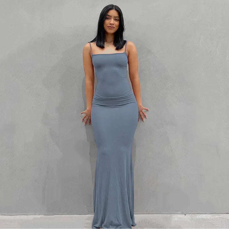 Satin Backless Bodycon Maxi Slip Dress