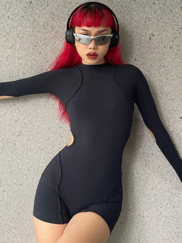 Summer Fashion Slim Solid Colour Playsuit One Piece Casual Round Neck Sleeveless Women’s Sexy Hollow Splicing Women Clothing