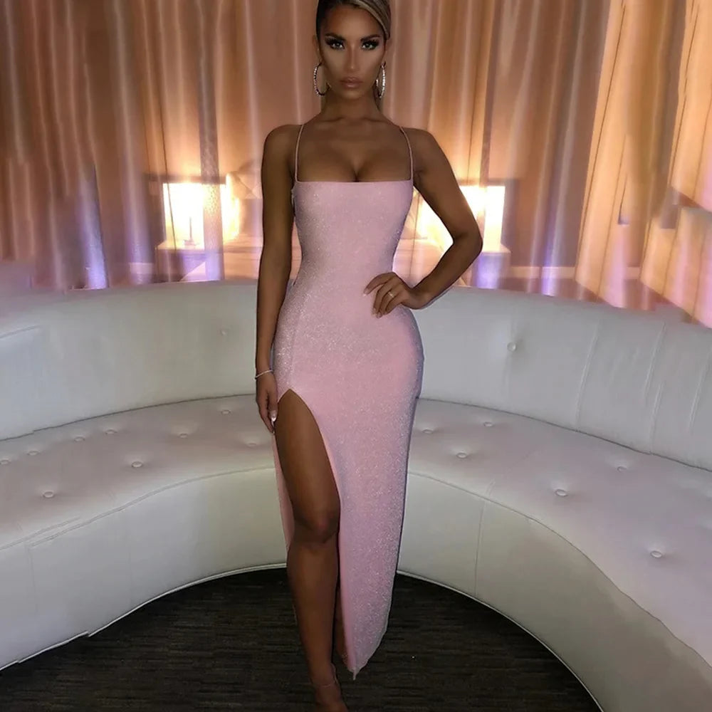 Diamond Low-Neck Backless Lace Up Slip Dress