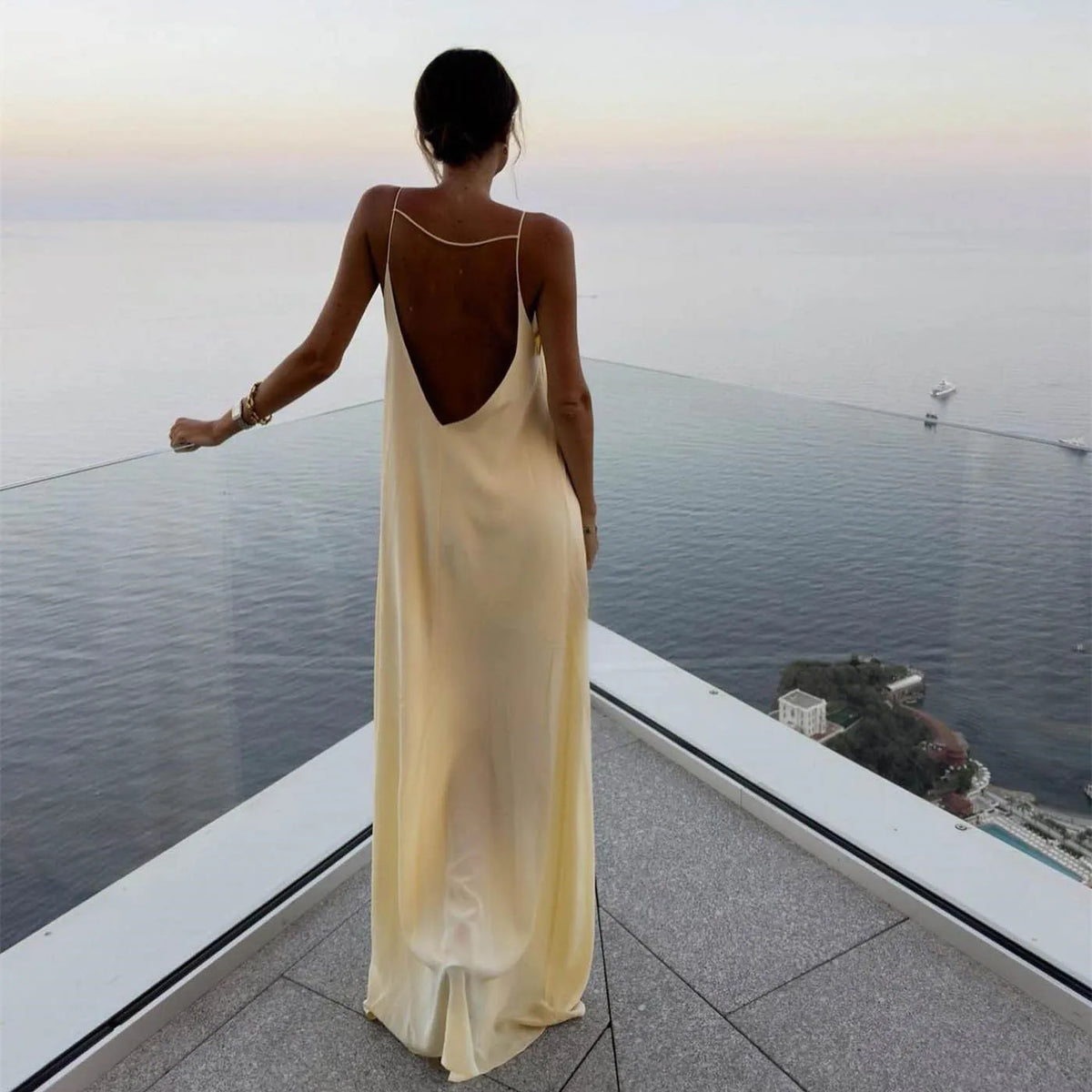 Open Back Sleeveless Cut Out Satin Slip Dress