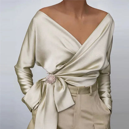 Long-sleeved Slash Neck Off Shoulder Blouse