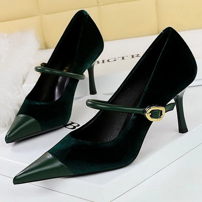 Shoes New Buckle Design Women Pumps Pointed Shoes High Heels Suede Stilettos Heels 7cm 10cm Ladies Shoes Large Size 43