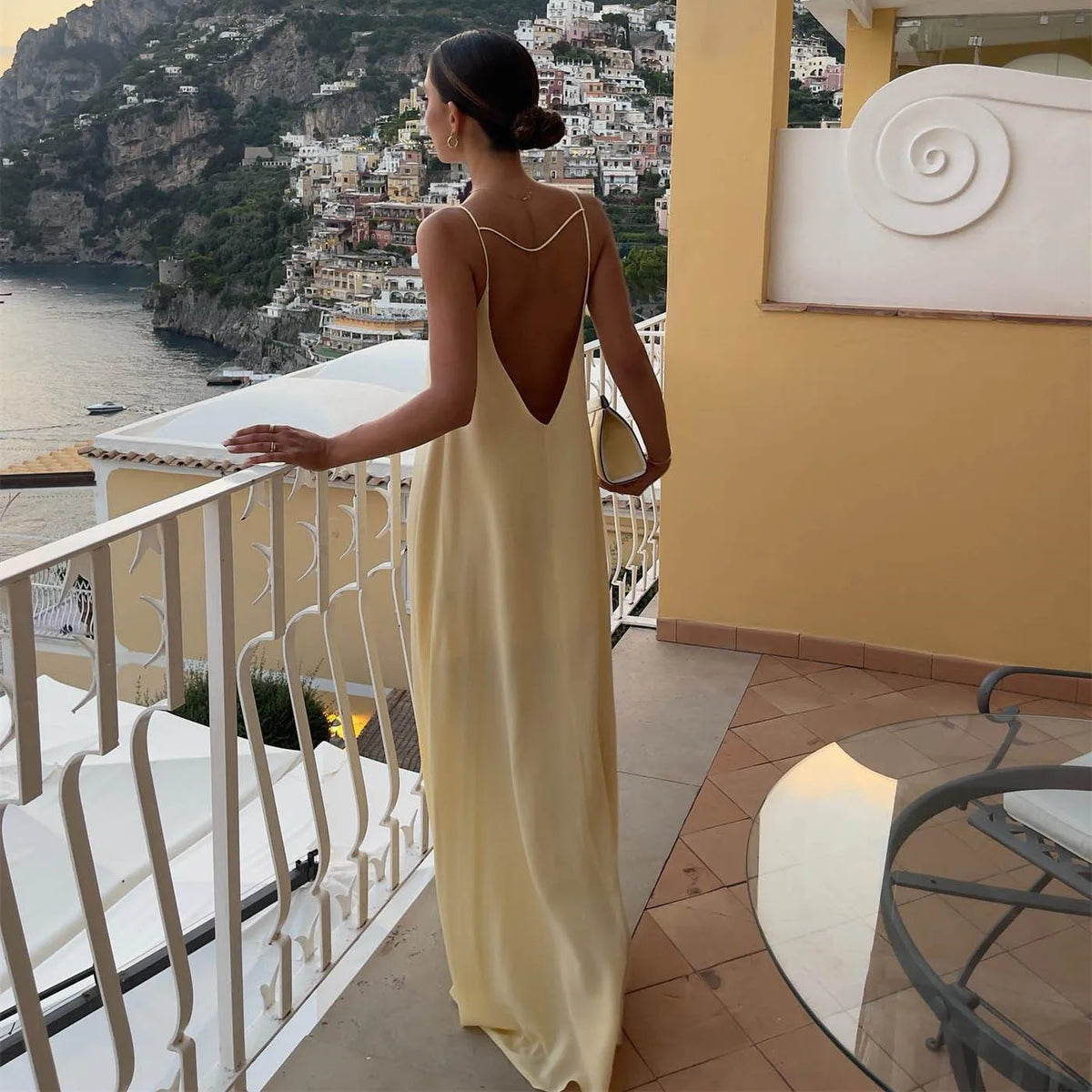 Open Back Sleeveless Cut Out Satin Slip Dress