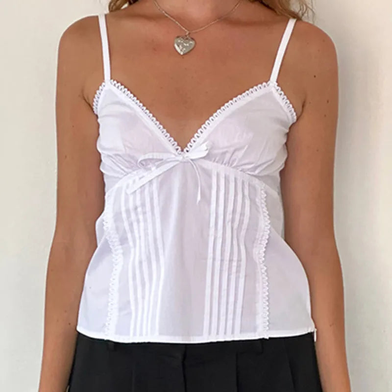 Plain Fashion Bow Harajuku Streetwear Cami Top
