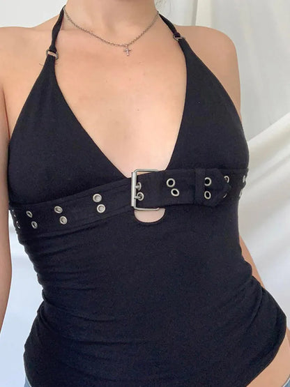 Y2K Bandage Backless Lace Up Mini Cami Top