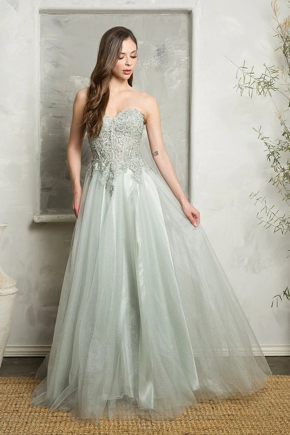 Navy Blue Lace Tulle Prom Dress
