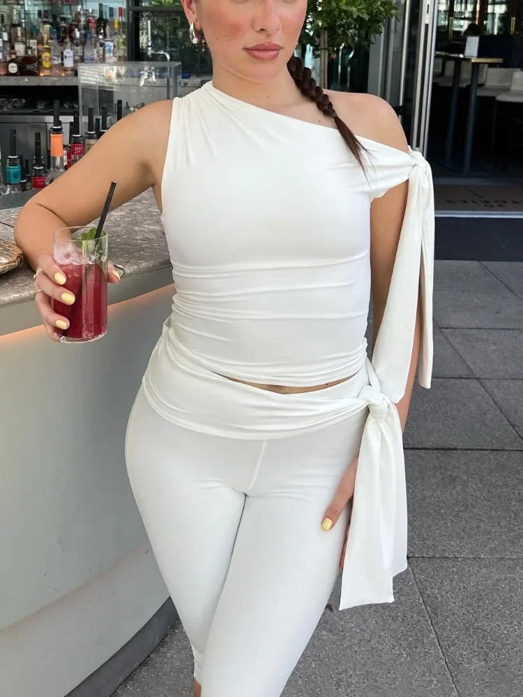 White Shorts 2 Piece-Set Female See-Through Slim Pleated Fashion Cropped Top And High Waist Shorts Sets Women’s Outfits