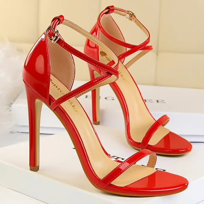 Shoes Pumps Open Toe High Heels Patent Leather Women Heels Stiletto 11 Cm 7.5cm Summer Heels Sandals Women Party Shoes
