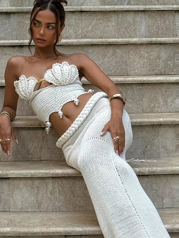Pearl Twisted Long Skirt Knit Set