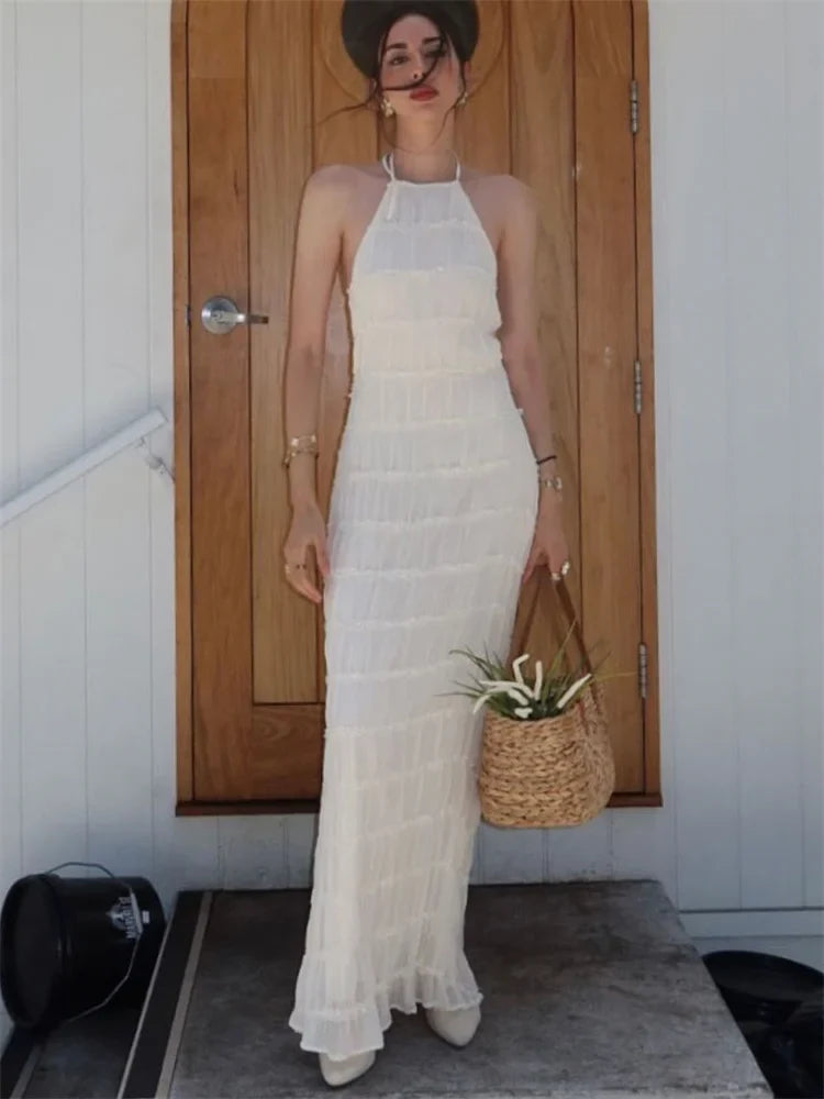 Patchwork Lace-up Beach Maxi Dress