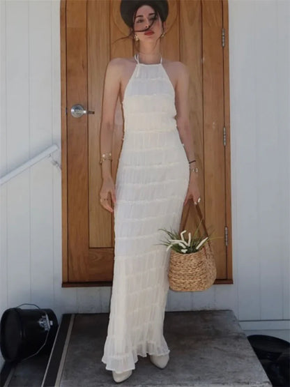 Patchwork Lace-up Beach Maxi Dress