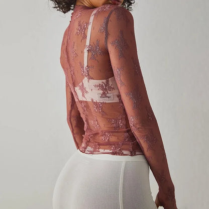 Mesh Long Sleeve Sheer Top