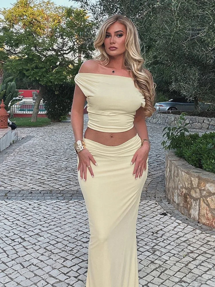 Slim Fit Off-shoulder Maxi Knit Set