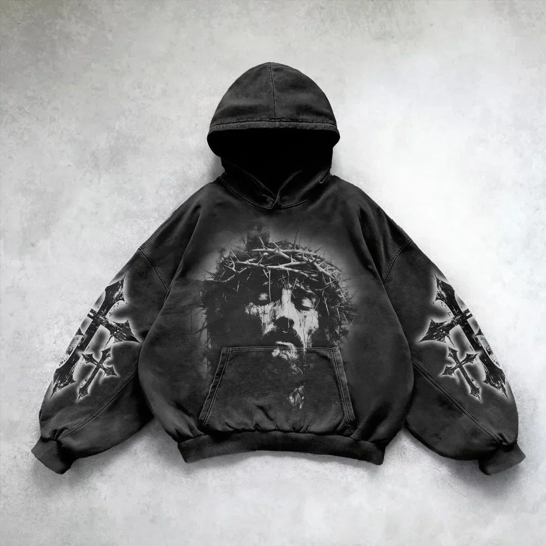 Oversized Gothic Print Hoodie