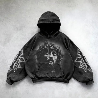 Oversized Gothic Print Hoodie