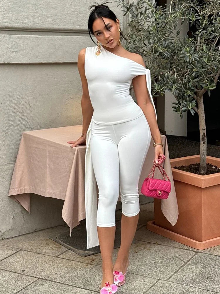 White Shorts 2 Piece-Set Female See-Through Slim Pleated Fashion Cropped Top And High Waist Shorts Sets Women’s Outfits
