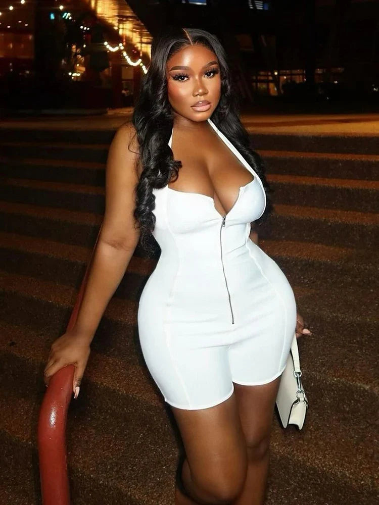 Zip Halter Backless Stretch Fit Romper