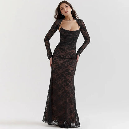 Lace Cape 2 Piece Floral Dress