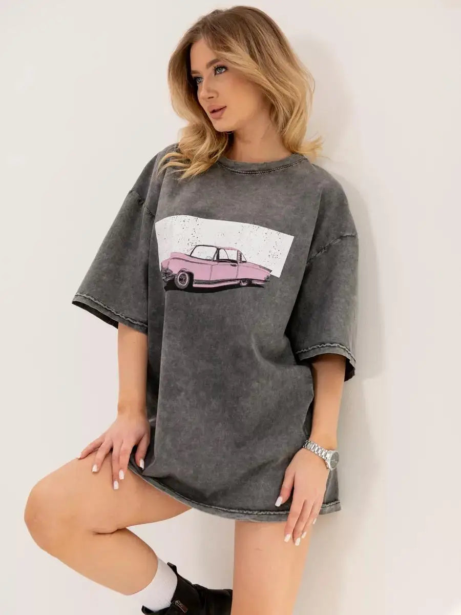 Planet Print Washed Pink T-shirt