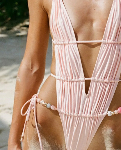 Cutout High-Cut Pink One Piece Swimwear