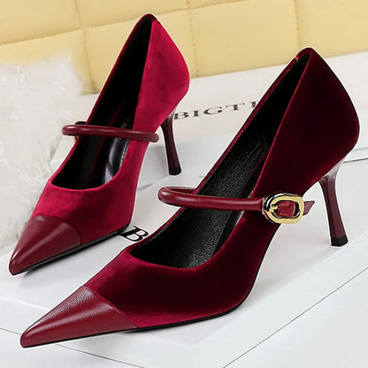 Shoes New Buckle Design Women Pumps Pointed Shoes High Heels Suede Stilettos Heels 7cm 10cm Ladies Shoes Large Size 43