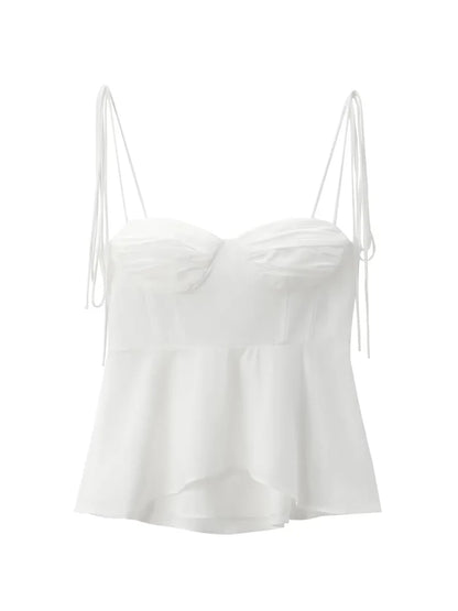 White Smocked Strappy Camisole Women’s Sexy Sleeveless Ruffle Slim Bra Solid Color Streetwear Y2k Women’s Tops Camisole