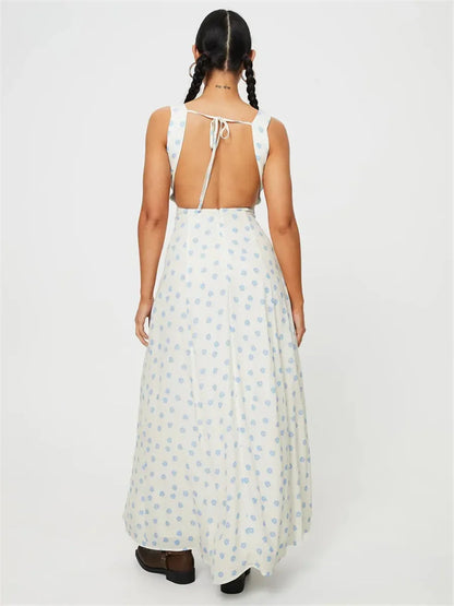 V-Neck Lace Trim Tomato Print Sleeveless Bodycon Midi Dress