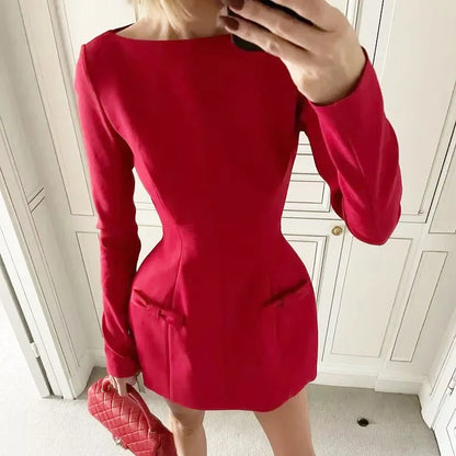 Bows Splice Long Sleeve Mini Dress Elegant Office Woman Solid Bodycon Club Party Dresses Autumn High Waist Fashion