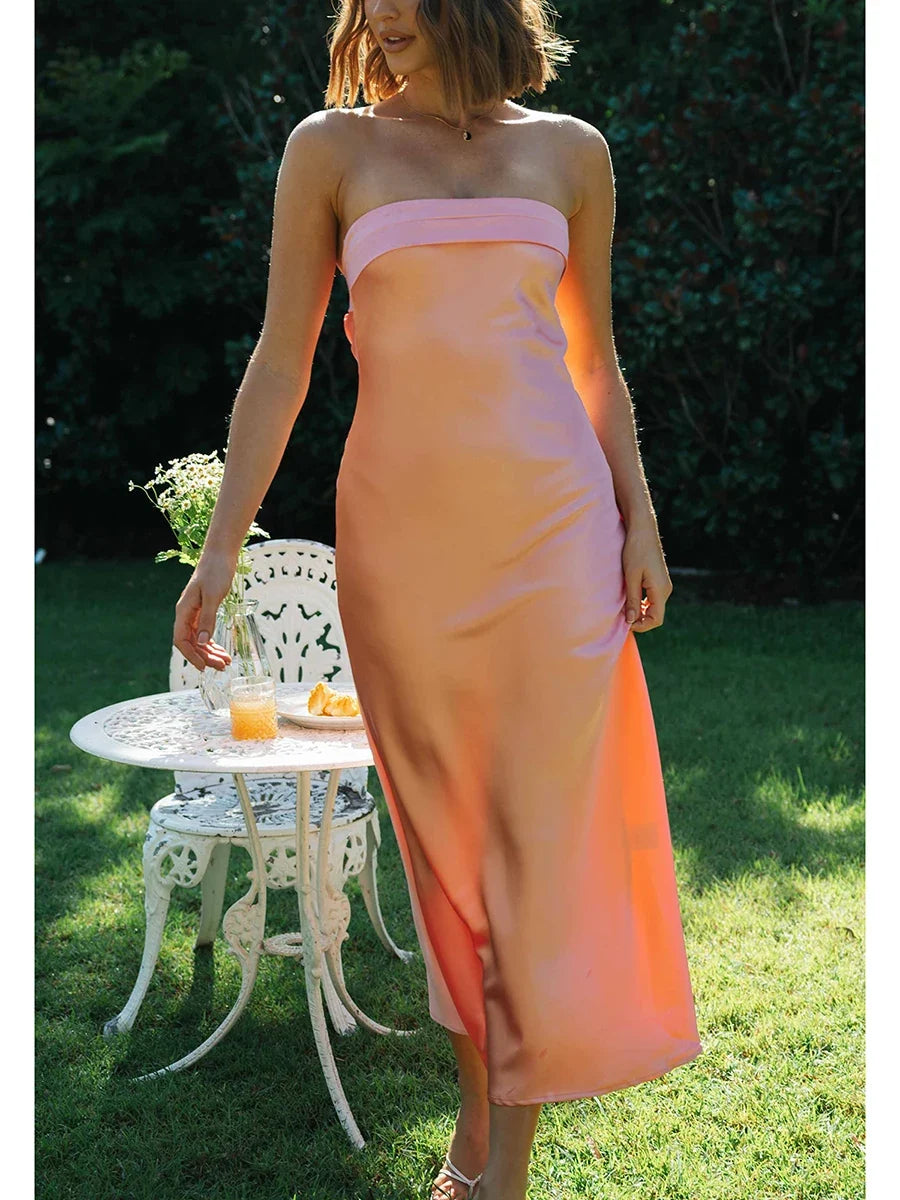 Off Shoulder Tube Elastic Silk Dress