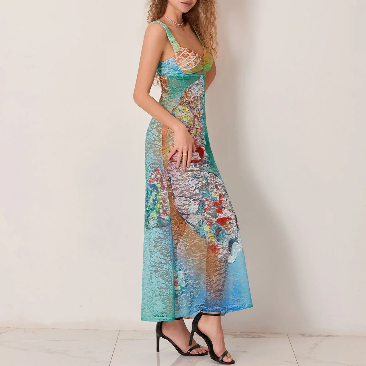 Hollow Pattern Cami Floral Dress