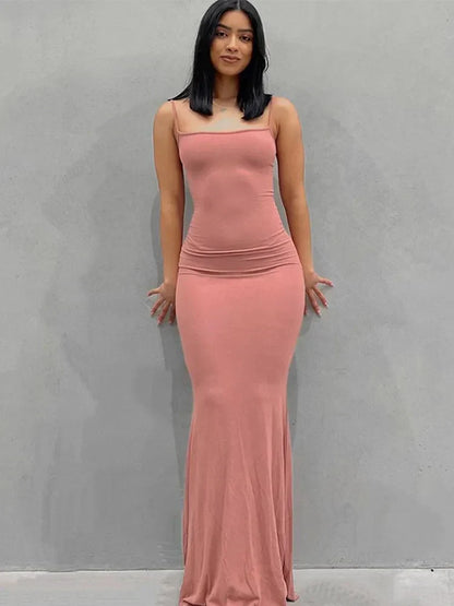 Spaghetti Strap Scoop Neck Mermaid Bodycon Maxi Dress