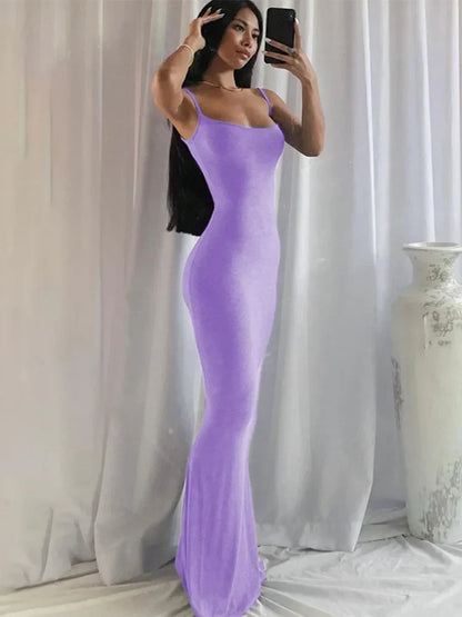 Spaghetti Strap Scoop Neck Mermaid Bodycon Maxi Dress