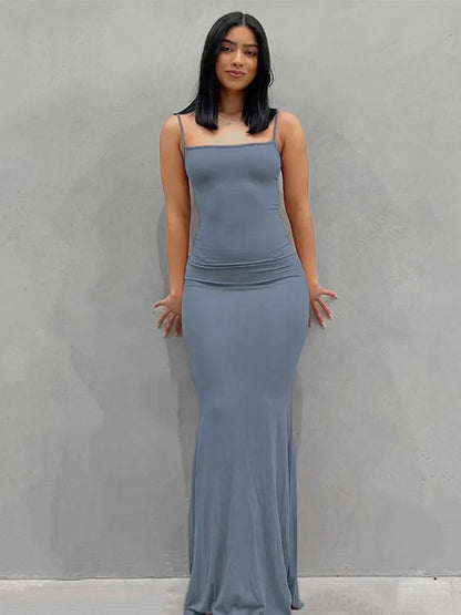 Spaghetti Strap Scoop Neck Mermaid Bodycon Maxi Dress