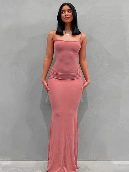 Spaghetti Strap Scoop Neck Mermaid Bodycon Maxi Dress