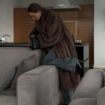 Vintage Luxury Long Faux Fox Fur Coat Women Winter Warm Fluffy Fur Jacket Female Street Furry Outerwear Overcoat