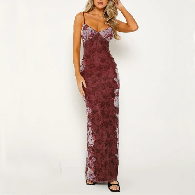 Vintage Backless V-neck Sleeveless Bodycon Slip Dress