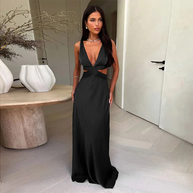 Hollow Slit High Waist Maxi Party Dress