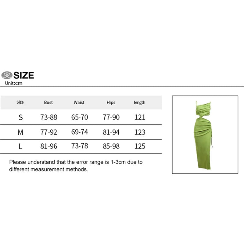 Slit Dress y2k Clothes Women Sexy Hollow Out Spaghetti Strap Sleeveless Midi Dress with Drawstring Beach Party Dresses