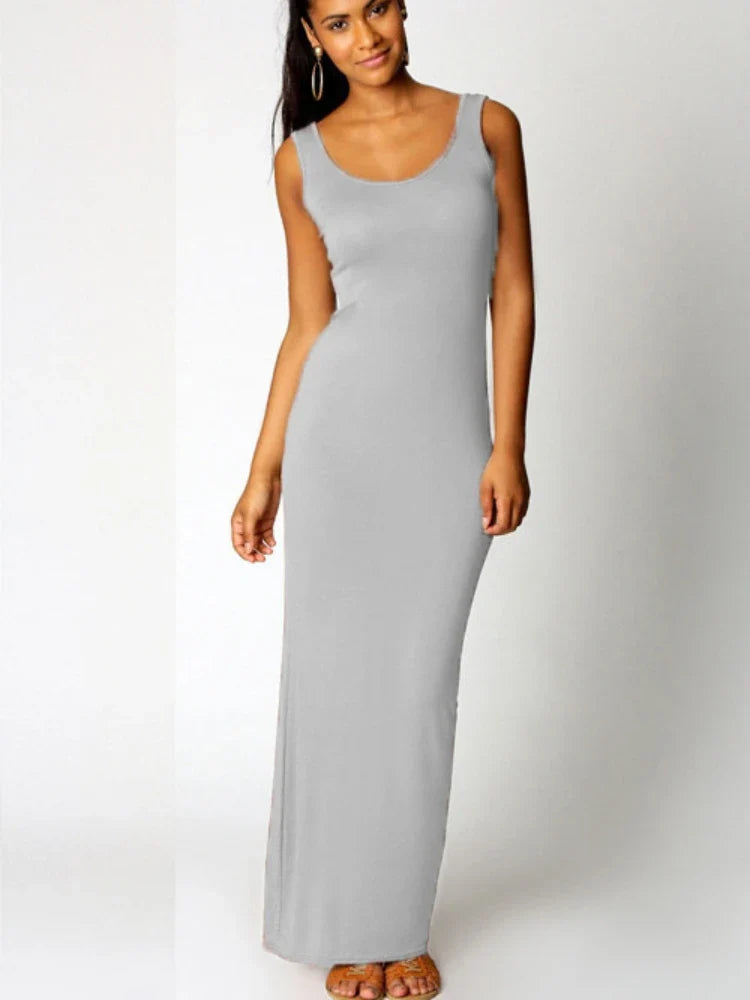 Solid Sleeveless Bodycon Maxi Dress