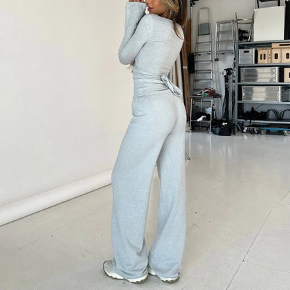 V Neck Tie Waist Two-Piece Set