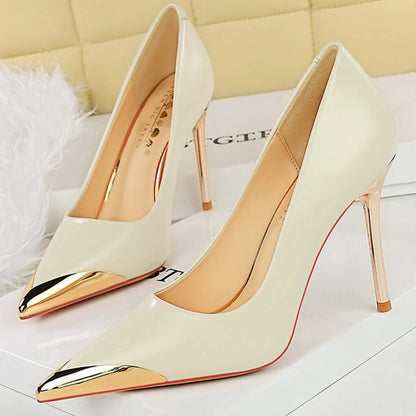 Shoes Retro High Heels Metal Pointed Tip Women Pumps Stiletto 9.5 Cm And 4.5cm Heels Sexy Party Shoes Office Shoes