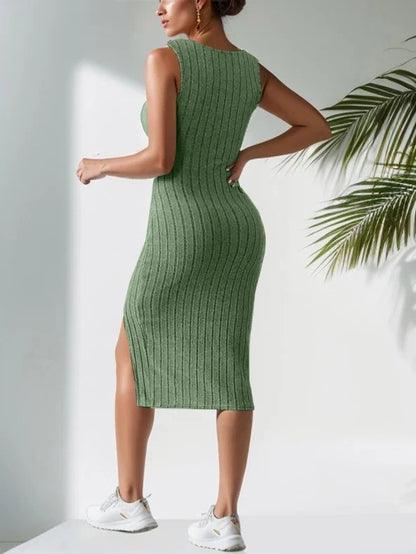 New Sleeveless Suspender Short Slit Skirt Square Neck Skirt Midi Dresses
