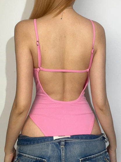 Summer Solid Colour Slim Bodysuit Fashion Casual Backless Sleeveless Sexy Bodysuit Lingerie One-Piece Lace Up Festival Outfit