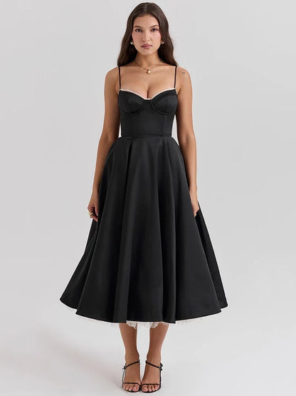A-line Backless Spaghetti Strap Midi Dress