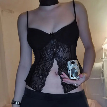 Grunge See Through Lace Y2K Backless Crop Top