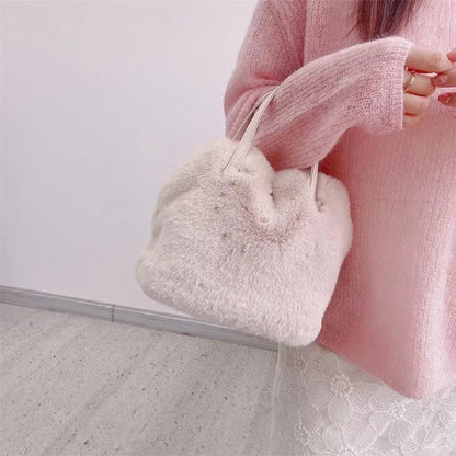 Stunning Soft Faux Rabbit Fur Totes Bucket Bag Women Winter Fluffy Plush Shoulder Bag Chic Street Girls Fashion Party Handbags