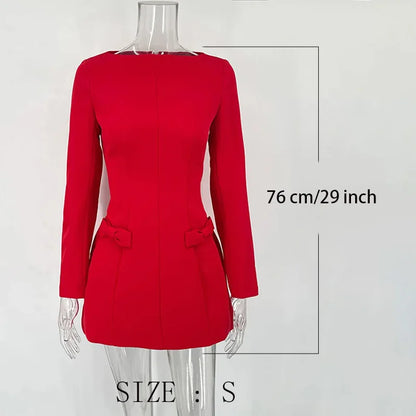 Bows Splice Long Sleeve Mini Dress Elegant Office Woman Solid Bodycon Club Party Dresses Autumn High Waist Fashion